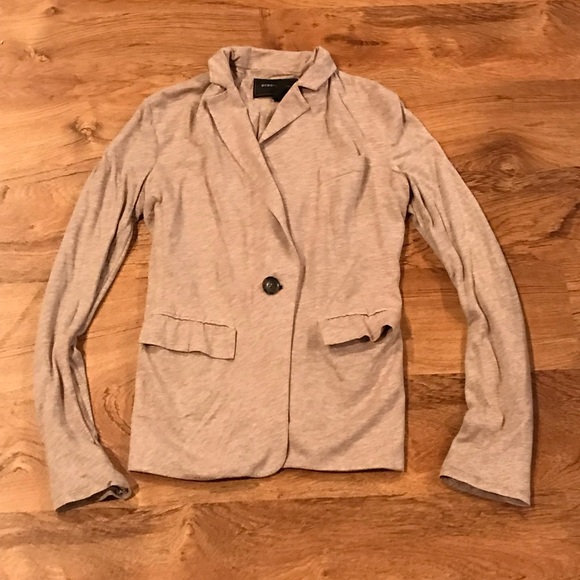 BCBG MAXAZRIA tan Jersey Soft Blazer Suit Jacket Unique Comfy Loose Fit XS - Picture 3 of 6